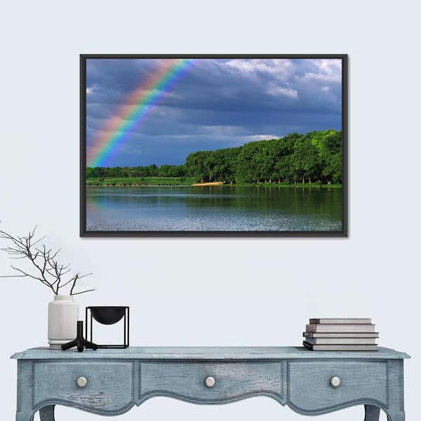Rainbow Over The Lake Close Up Canvas Wall Art-1 Piece-Floating Frame-24" x 16"-Tiaracle
