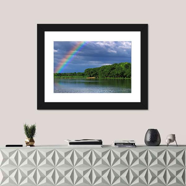 Rainbow Over The Lake Close Up Canvas Wall Art-1 Piece-Framed Print-20" x 16"-Tiaracle