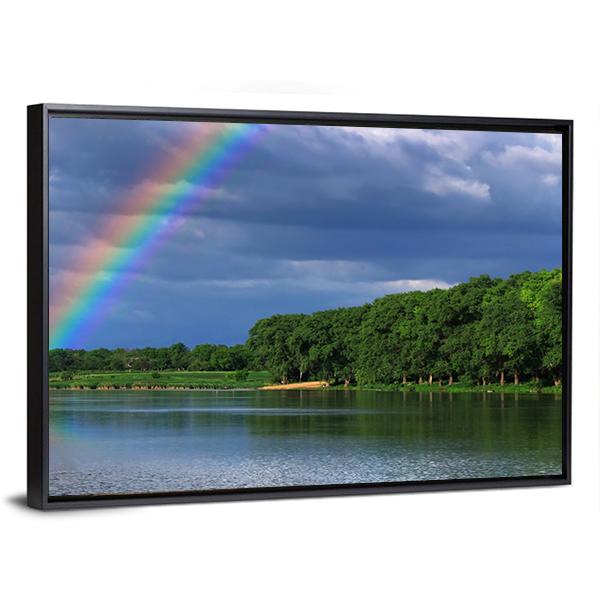 Rainbow Over The Lake Close Up Canvas Wall Art-3 Horizontal-Gallery Wrap-25" x 16"-Tiaracle