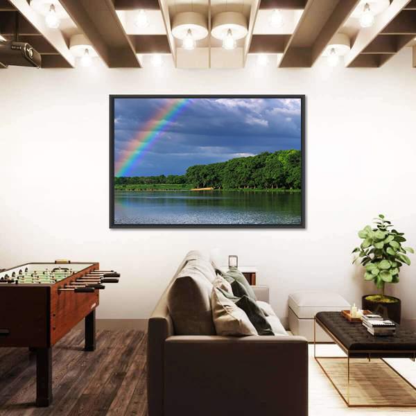Rainbow Over The Lake Close Up Canvas Wall Art-3 Horizontal-Gallery Wrap-25" x 16"-Tiaracle