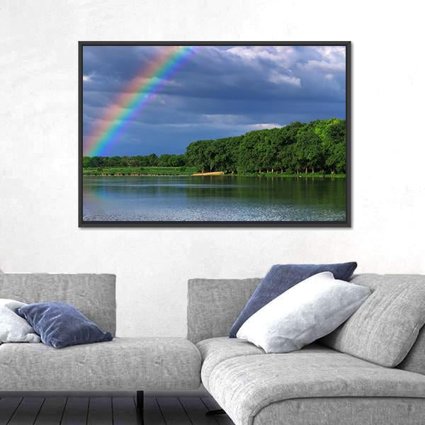 Rainbow Over The Lake Close Up Canvas Wall Art-3 Horizontal-Gallery Wrap-25" x 16"-Tiaracle