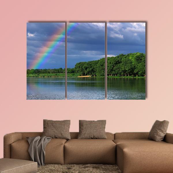 Rainbow Over The Lake Close Up Canvas Wall Art-3 Horizontal-Gallery Wrap-37" x 24"-Tiaracle