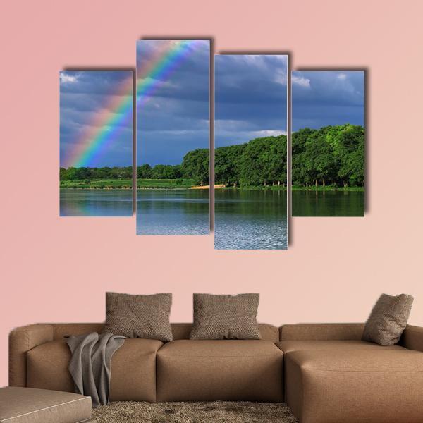 Rainbow Over The Lake Close Up Canvas Wall Art-4 Pop-Gallery Wrap-50" x 32"-Tiaracle