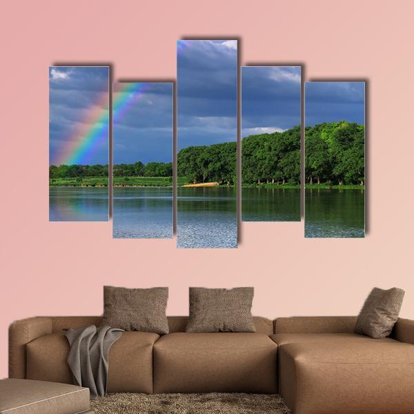 Rainbow Over The Lake Close Up Canvas Wall Art-5 Pop-Gallery Wrap-47" x 32"-Tiaracle