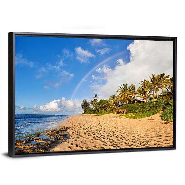 Rainbow Scenic View Over The Popular Surfing Sunset Beach Canvas Wall Art-3 Horizontal-Gallery Wrap-25" x 16"-Tiaracle