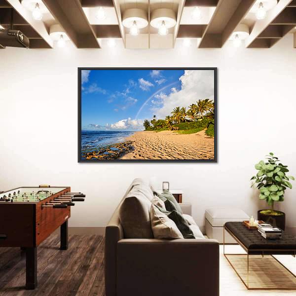 Rainbow Scenic View Over The Popular Surfing Sunset Beach Canvas Wall Art-3 Horizontal-Gallery Wrap-25" x 16"-Tiaracle