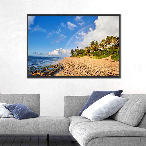 Rainbow Scenic View Over The Popular Surfing Sunset Beach Canvas Wall Art-3 Horizontal-Gallery Wrap-25" x 16"-Tiaracle