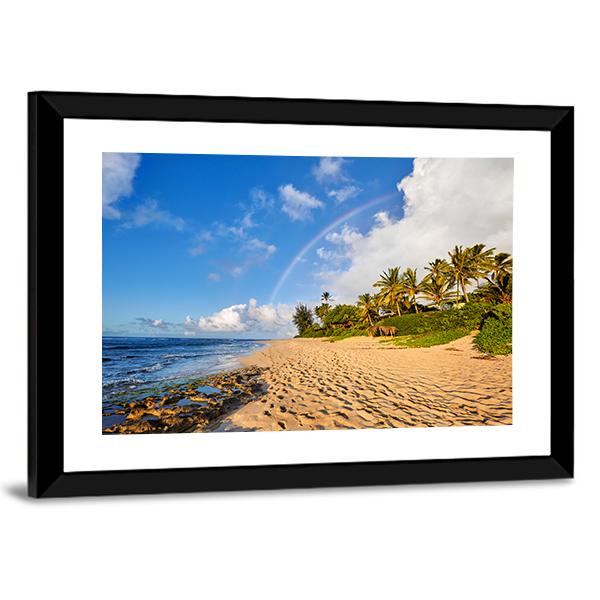 Rainbow Scenic View Over The Popular Surfing Sunset Beach Canvas Wall Art-3 Horizontal-Gallery Wrap-25" x 16"-Tiaracle