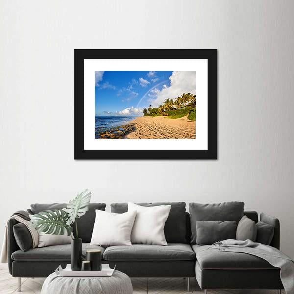 Rainbow Scenic View Over The Popular Surfing Sunset Beach Canvas Wall Art-3 Horizontal-Gallery Wrap-25" x 16"-Tiaracle