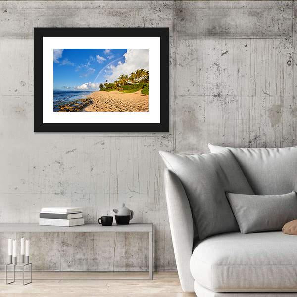 Rainbow Scenic View Over The Popular Surfing Sunset Beach Canvas Wall Art-3 Horizontal-Gallery Wrap-25" x 16"-Tiaracle