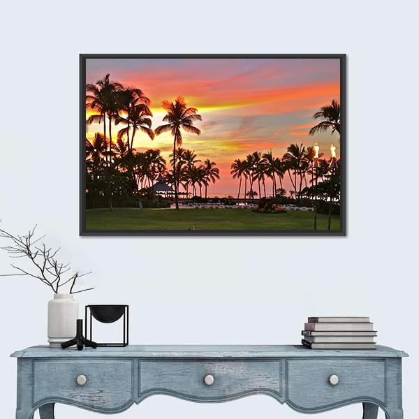 Rainbow Sunset In Paradise Canvas Wall Art-1 Piece-Floating Frame-24" x 16"-Tiaracle