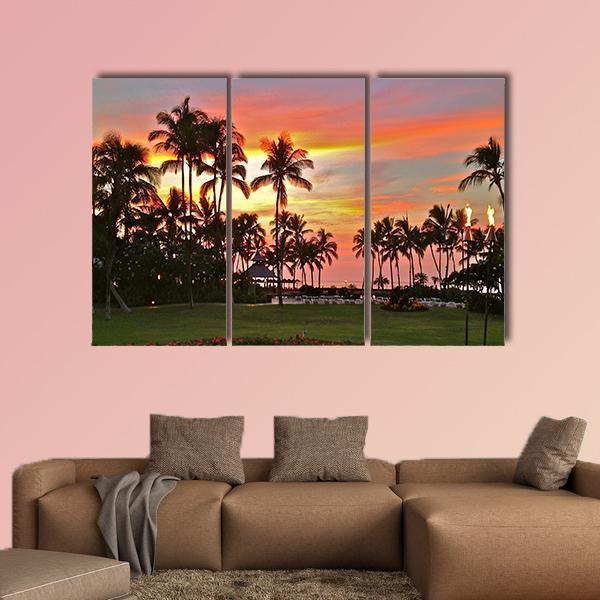 Rainbow Sunset In Paradise Canvas Wall Art-3 Horizontal-Gallery Wrap-37" x 24"-Tiaracle