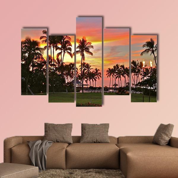 Rainbow Sunset In Paradise Canvas Wall Art-5 Pop-Gallery Wrap-47" x 32"-Tiaracle