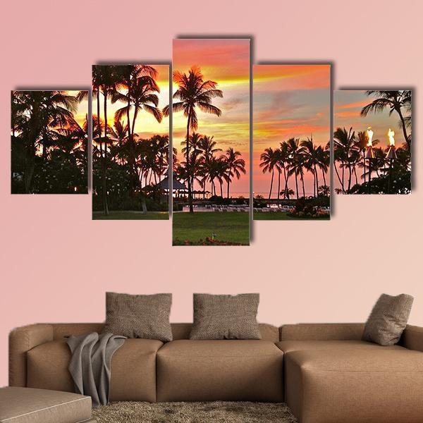 Rainbow Sunset In Paradise Canvas Wall Art-5 Star-Gallery Wrap-62" x 32"-Tiaracle