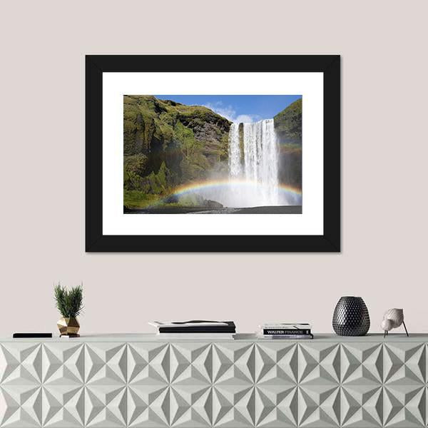 Rainbow Waterfall Of Skogafoss Canvas Wall Art-1 Piece-Framed Print-20" x 16"-Tiaracle