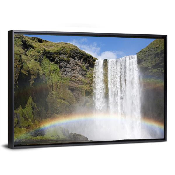 Rainbow Waterfall Of Skogafoss Canvas Wall Art-3 Horizontal-Gallery Wrap-25" x 16"-Tiaracle