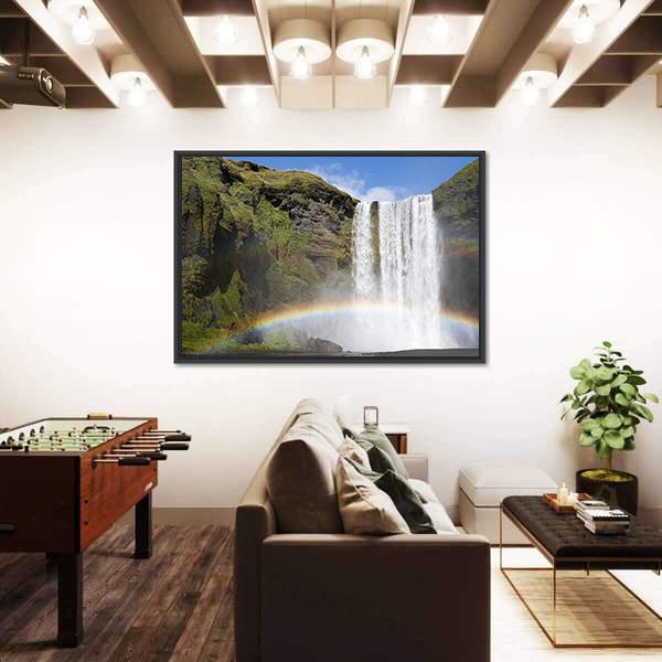 Rainbow Waterfall Of Skogafoss Canvas Wall Art-3 Horizontal-Gallery Wrap-25" x 16"-Tiaracle