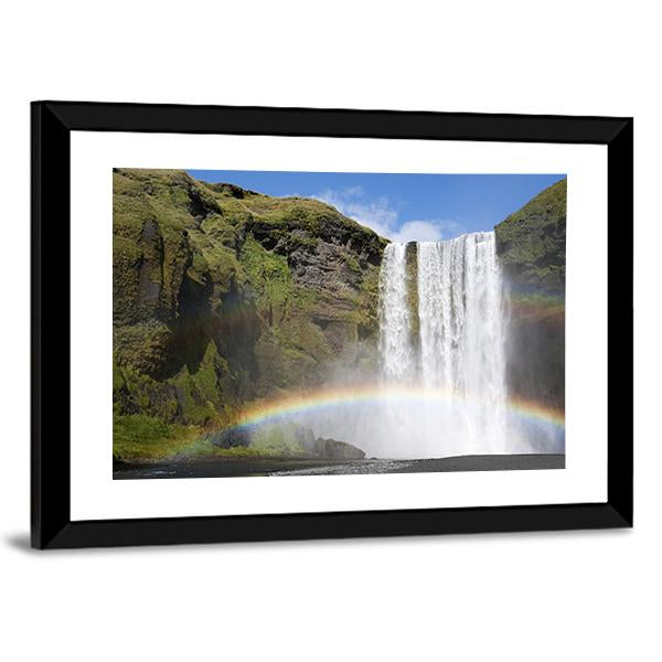 Rainbow Waterfall Of Skogafoss Canvas Wall Art-3 Horizontal-Gallery Wrap-25" x 16"-Tiaracle