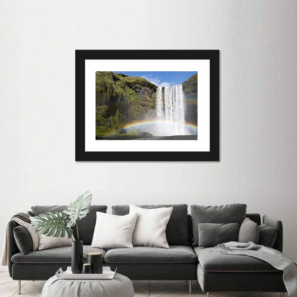 Rainbow Waterfall Of Skogafoss Canvas Wall Art-3 Horizontal-Gallery Wrap-25" x 16"-Tiaracle