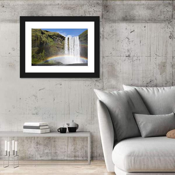 Rainbow Waterfall Of Skogafoss Canvas Wall Art-3 Horizontal-Gallery Wrap-25" x 16"-Tiaracle