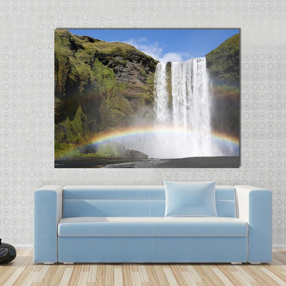 Rainbow Waterfall Of Skogafoss Canvas Wall Art-1 Piece-Gallery Wrap-36" x 24"-Tiaracle