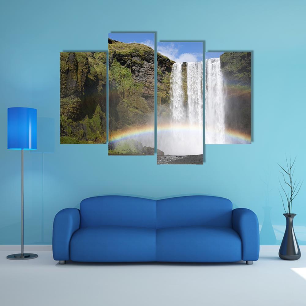 Rainbow Waterfall Of Skogafoss Canvas Wall Art-4 Pop-Gallery Wrap-50" x 32"-Tiaracle