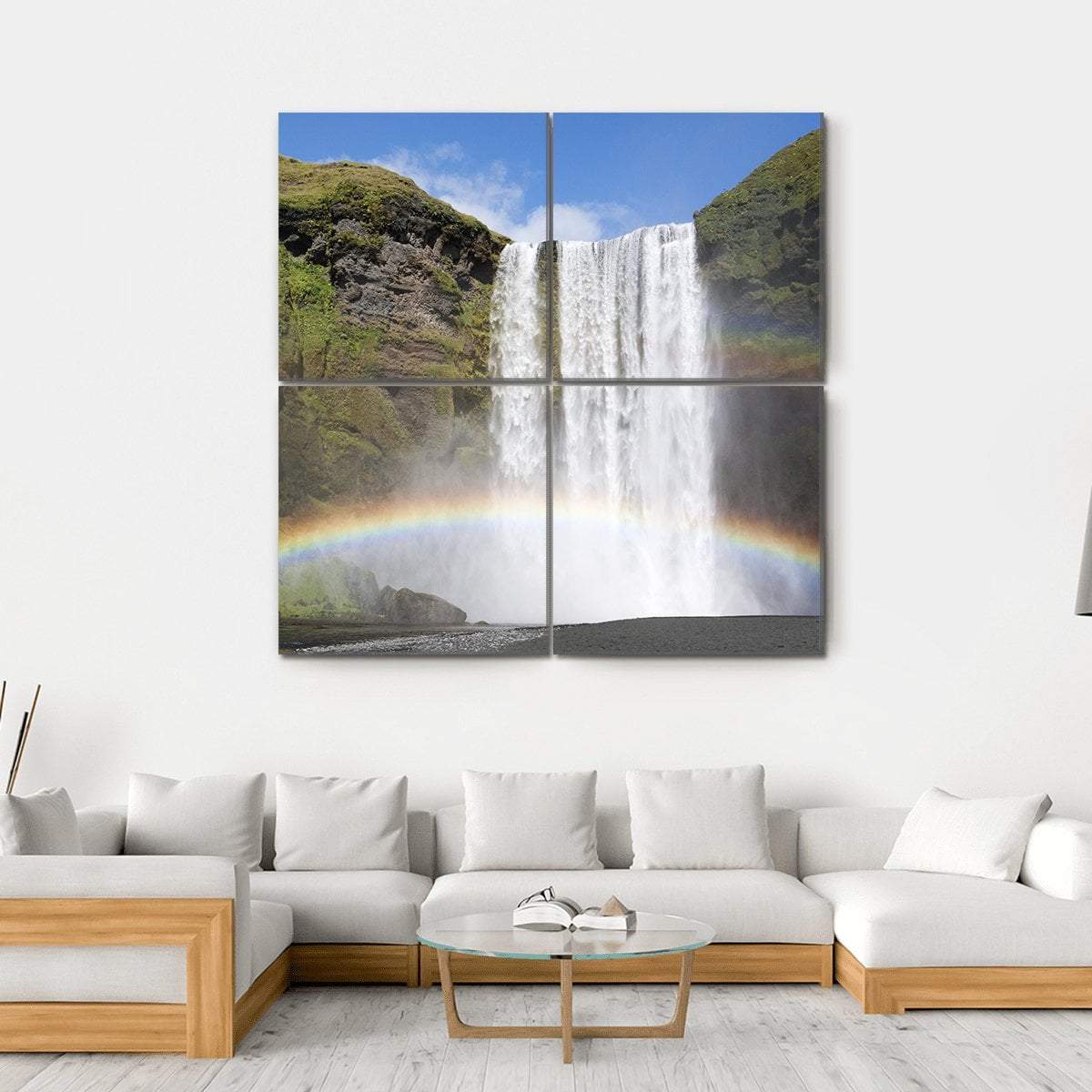 Rainbow Waterfall Of Skogafoss Canvas Wall Art-4 Square-Gallery Wrap-17" x 17"-Tiaracle