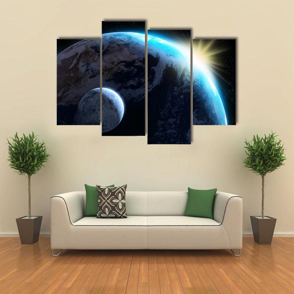 Raising Sun Illuminating Our Planet Canvas Wall Art-4 Pop-Gallery Wrap-34" x 20"-Tiaracle