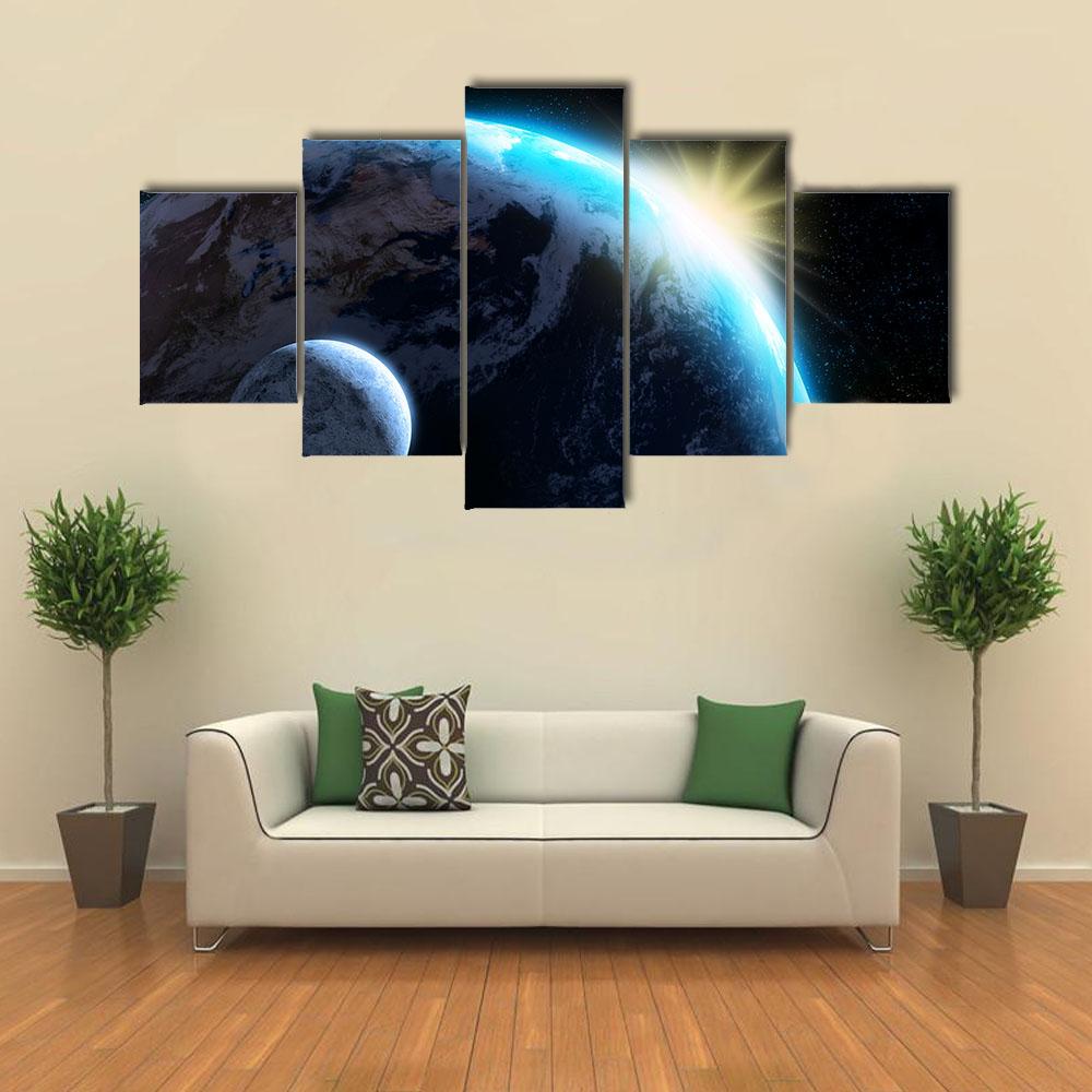 Raising Sun Illuminating Our Planet Canvas Wall Art-5 Star-Gallery Wrap-42" x 21"-Tiaracle