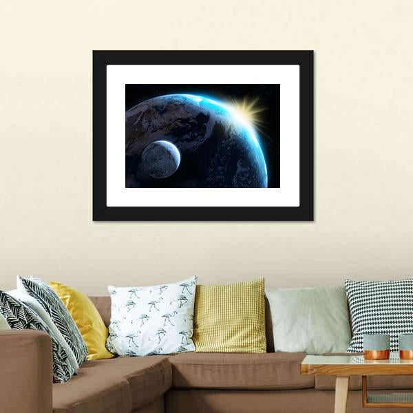 Raising Sun Illuminating Our Planet Canvas Wall Art-1 Piece-Framed Print-20" x 16"-Tiaracle