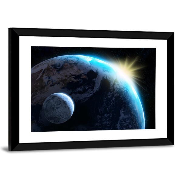 Raising Sun Illuminating Our Planet Panoramic Canvas Wall Art-1 Piece-36" x 12"-Tiaracle