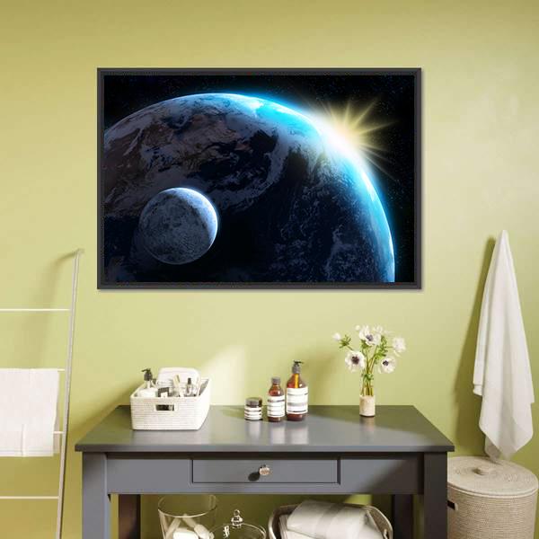 Raising Sun Illuminating Our Planet Panoramic Canvas Wall Art-1 Piece-36" x 12"-Tiaracle