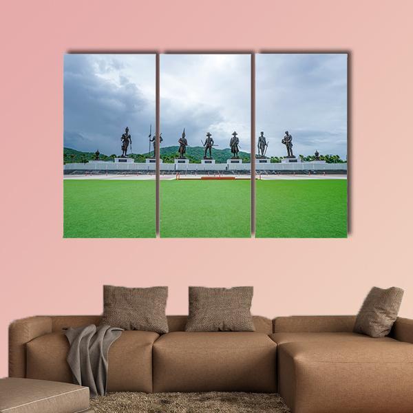 Rajaphak Park 7 Greatest King Statue Canvas Wall Art-3 Horizontal-Gallery Wrap-37" x 24"-Tiaracle