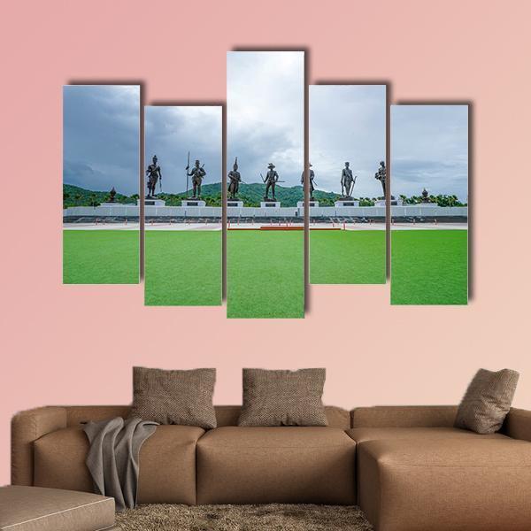 Rajaphak Park 7 Greatest King Statue Canvas Wall Art-5 Pop-Gallery Wrap-47" x 32"-Tiaracle