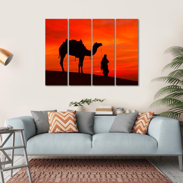 Rajasthan Desert With Camel And Man Canvas Wall Art-4 Horizontal-Gallery Wrap-34" x 24"-Tiaracle