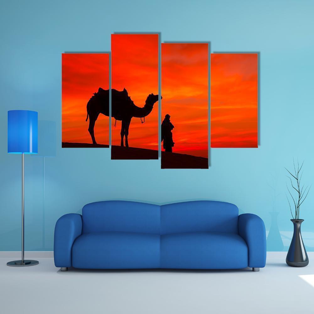 Rajasthan Desert With Camel And Man Canvas Wall Art-4 Pop-Gallery Wrap-50" x 32"-Tiaracle