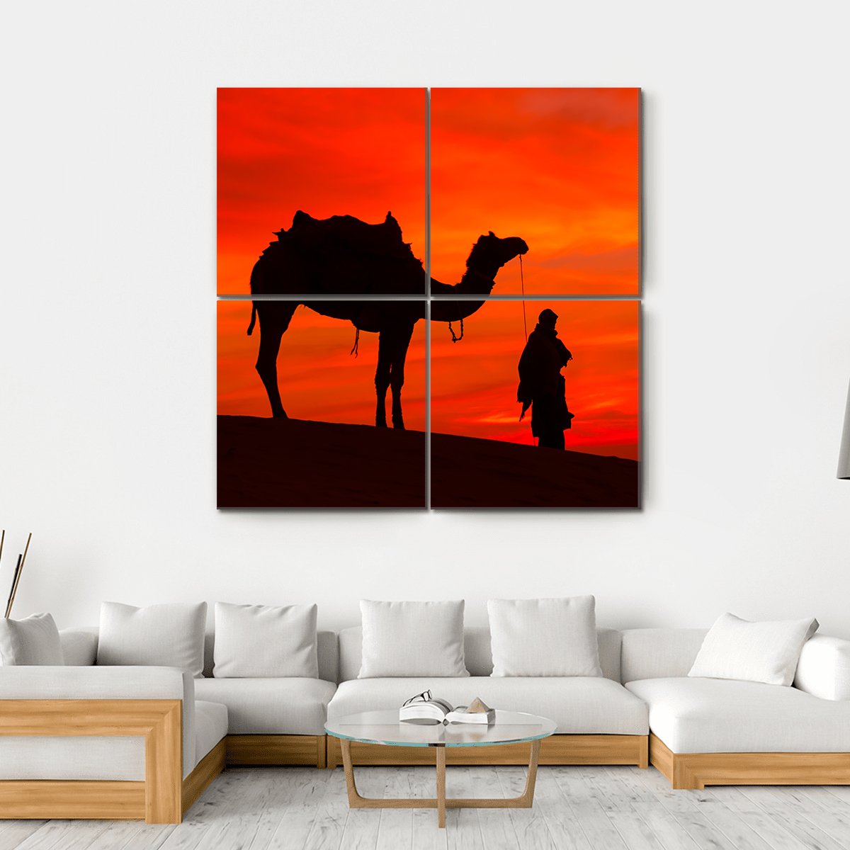 Rajasthan Desert With Camel And Man Canvas Wall Art-4 Square-Gallery Wrap-17" x 17"-Tiaracle