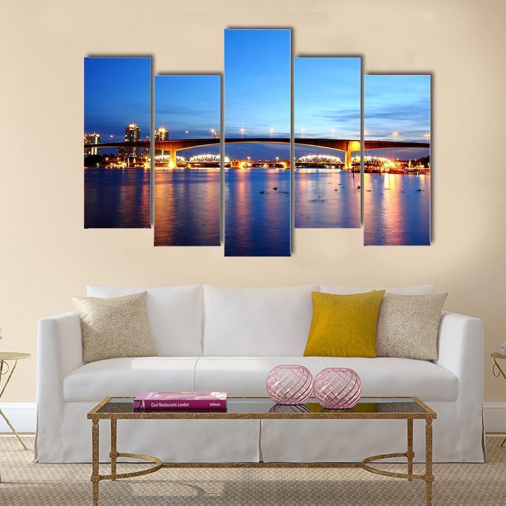 Rama 9 Bridge In Bangkok Canvas Wall Art-5 Pop-Gallery Wrap-47" x 32"-Tiaracle
