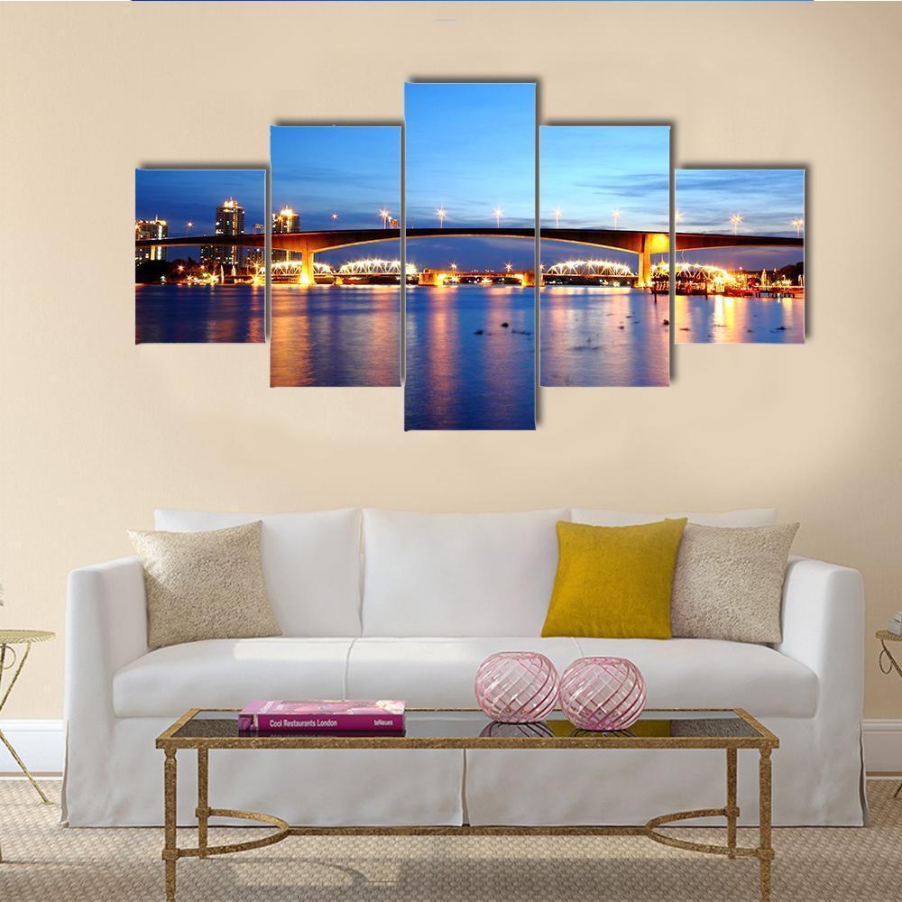 Rama 9 Bridge In Bangkok Canvas Wall Art-5 Pop-Gallery Wrap-47" x 32"-Tiaracle