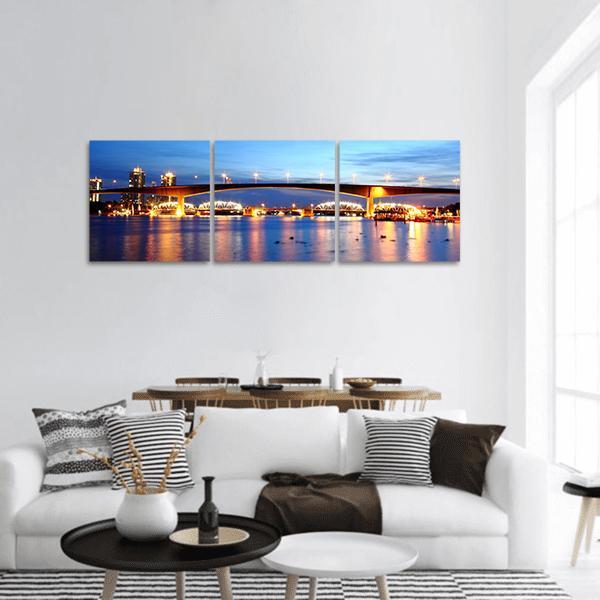 Rama 9 Bridge In Bangkok Panoramic Canvas Wall Art-3 Piece-25" x 08"-Tiaracle
