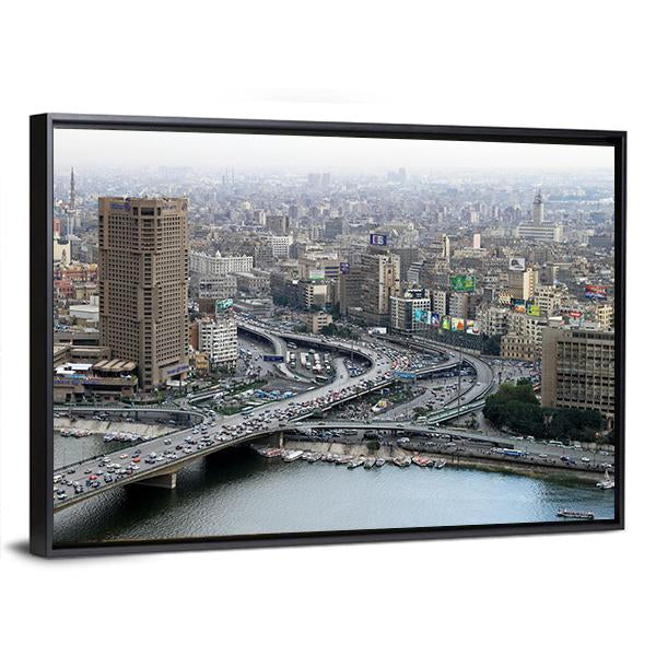 Ramses Hilton Hotel At Nile River In Cairo Canvas Wall Art-3 Horizontal-Gallery Wrap-25" x 16"-Tiaracle