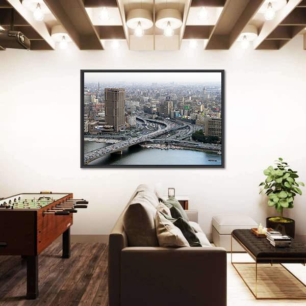 Ramses Hilton Hotel At Nile River In Cairo Canvas Wall Art-3 Horizontal-Gallery Wrap-25" x 16"-Tiaracle