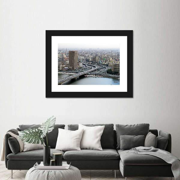 Ramses Hilton Hotel At Nile River In Cairo Canvas Wall Art-3 Horizontal-Gallery Wrap-25" x 16"-Tiaracle