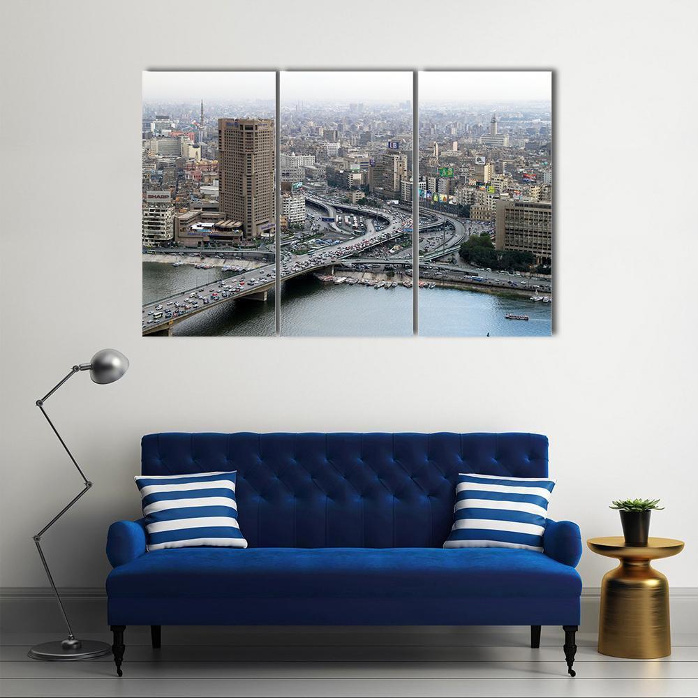 Ramses Hilton Hotel At Nile River In Cairo Canvas Wall Art-3 Horizontal-Gallery Wrap-37" x 24"-Tiaracle