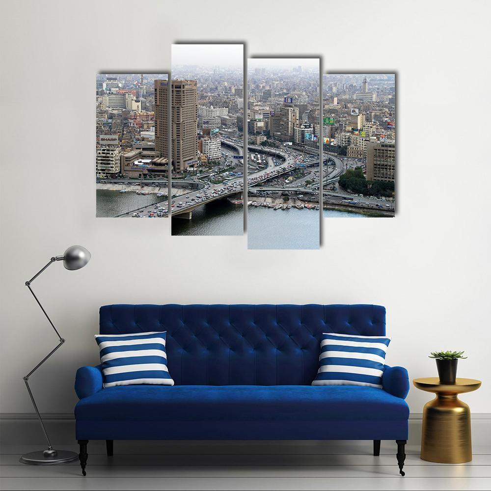 Ramses Hilton Hotel At Nile River In Cairo Canvas Wall Art-4 Pop-Gallery Wrap-50" x 32"-Tiaracle