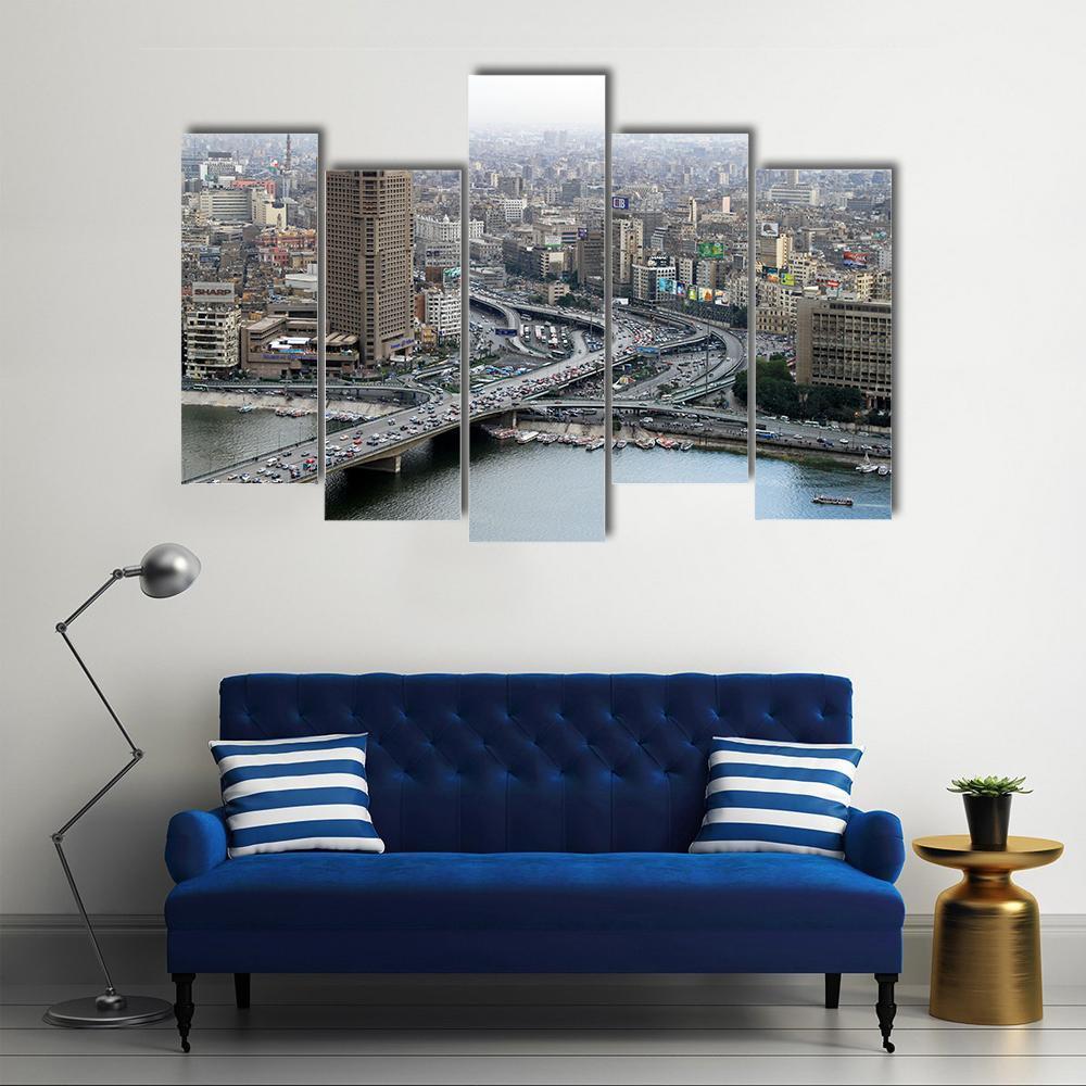 Ramses Hilton Hotel At Nile River In Cairo Canvas Wall Art-5 Pop-Gallery Wrap-47" x 32"-Tiaracle
