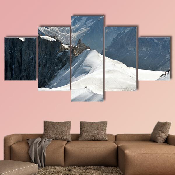 Range Of High Alps And Mountaineers Canvas Wall Art-5 Star-Gallery Wrap-62" x 32"-Tiaracle