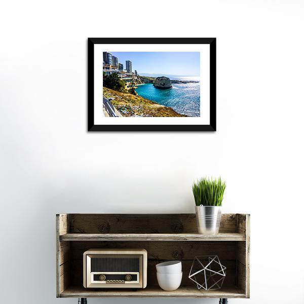 Raouche Rocks & Sea Canvas Wall Art-3 Horizontal-Gallery Wrap-25" x 16"-Tiaracle