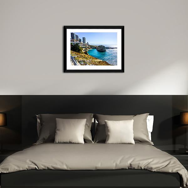 Raouche Rocks &amp; Sea Canvas Wall Art-3 Horizontal-Gallery Wrap-25" x 16"-Tiaracle