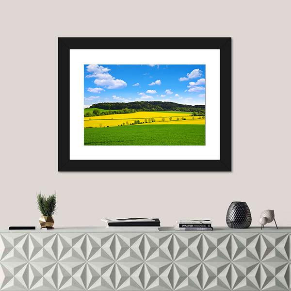 Rapeseed And Green Wheat Field Canvas Wall Art-1 Piece-Framed Print-20" x 16"-Tiaracle